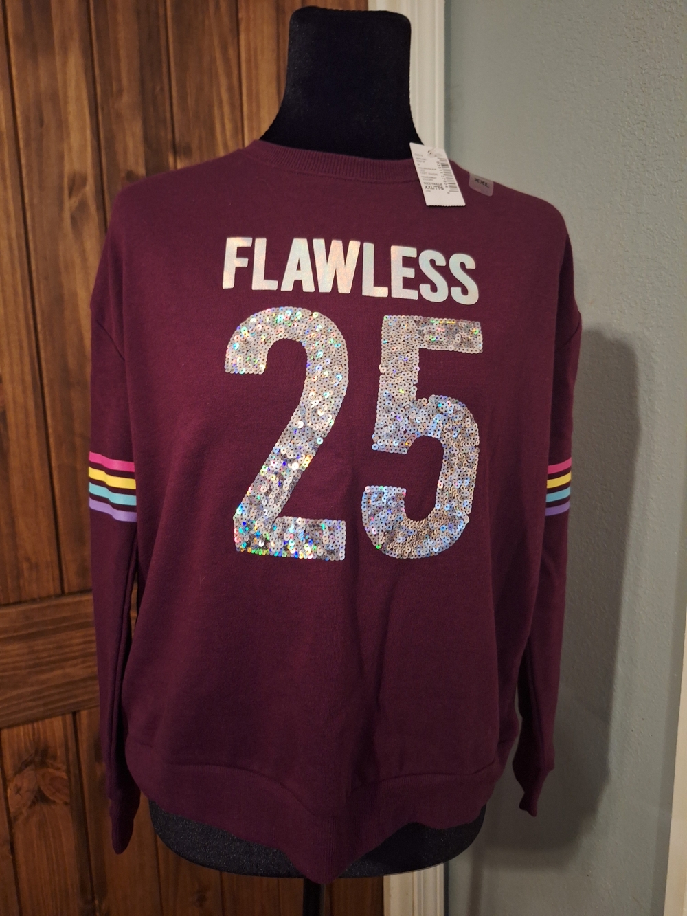 Flawless 25 Sequin Accent Girls Sweater - Burgundy NWT